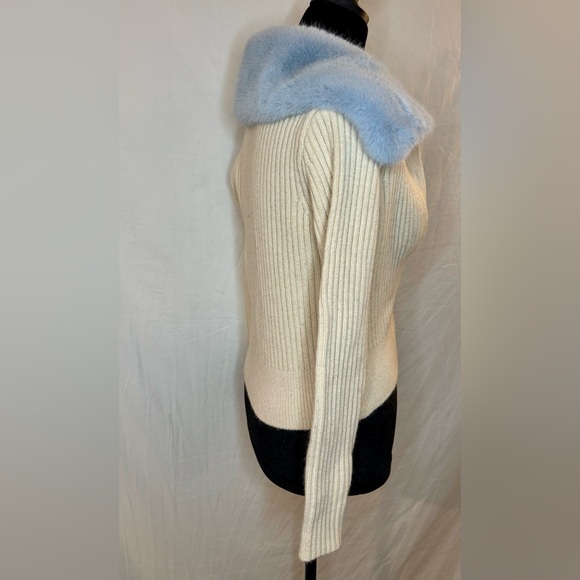 Zara Cream Cardigan with Blue Faux Fur Collar - Picture 5 of 5